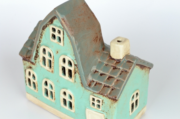 Vánoční svítící domeček 5,5x17x8,5 cm azurově modrý