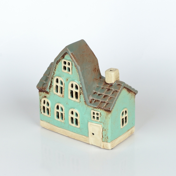 Vánoční svítící domeček 5,5x17x8,5 cm azurově modrý