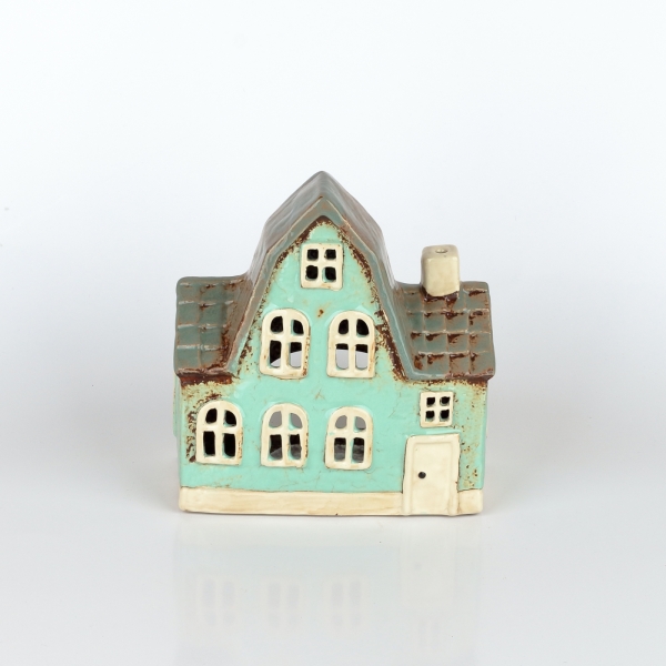 Vánoční svítící domeček 5,5x17x8,5 cm azurově modrý