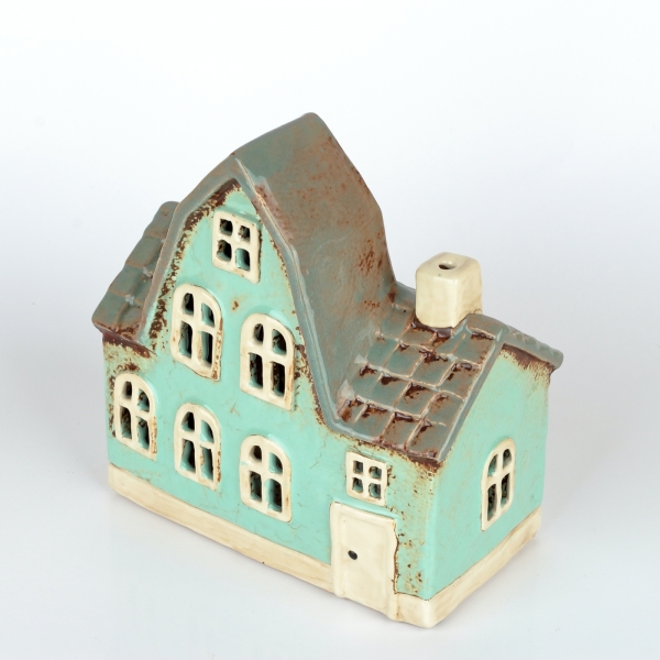 Vánoční svítící domeček 5,5x17x8,5 cm azurově modrý