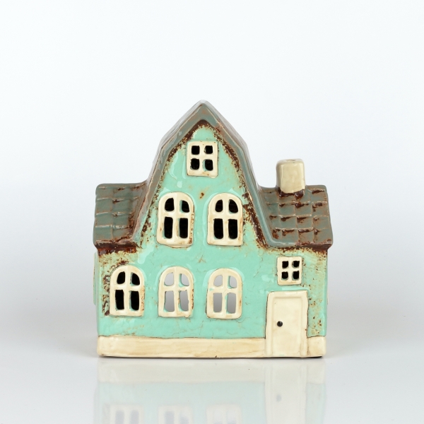 Vánoční svítící domeček 5,5x17x8,5 cm azurově modrý