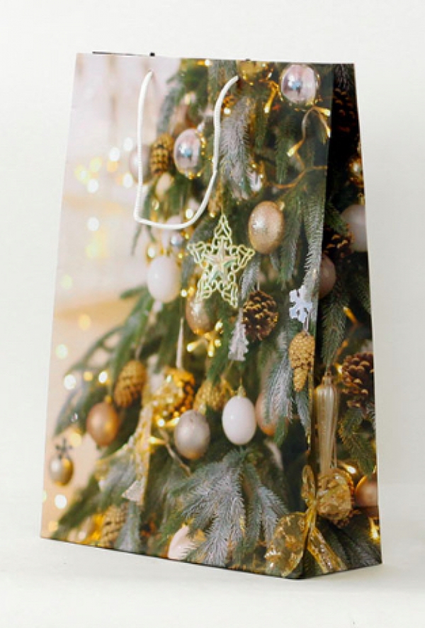 Vánoční taška na dárek zlatý strom 33x9,6x41cm