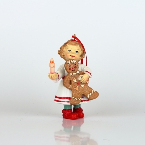 Vánoční výzdoba panenka se svíčkou a perníkem  6x9x4cm 