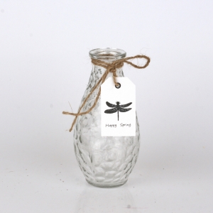 Vázička skleněná s vážkou 14cm