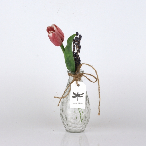 Vázička skleněná s vážkou 14cm