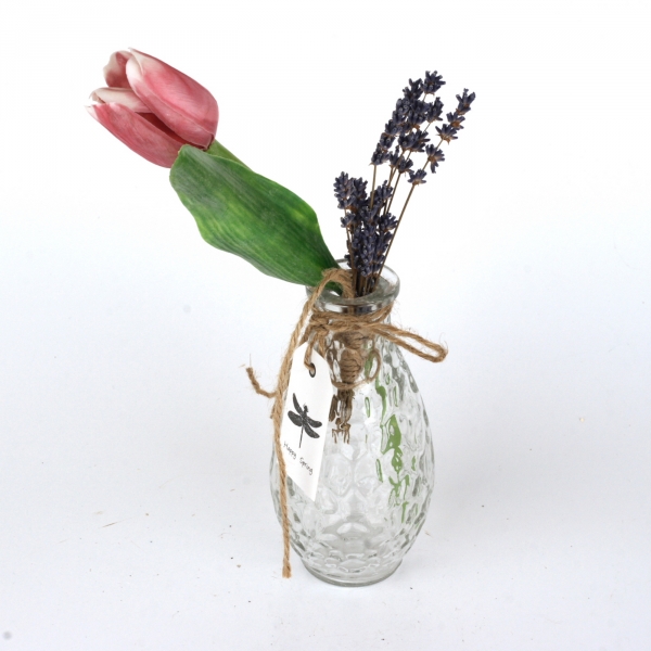 Vázička skleněná s vážkou 14cm