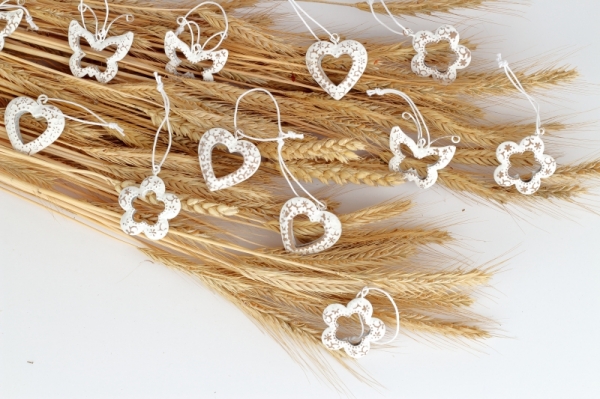 Velikonoční závěsné dekorace kovové bílé 12ks