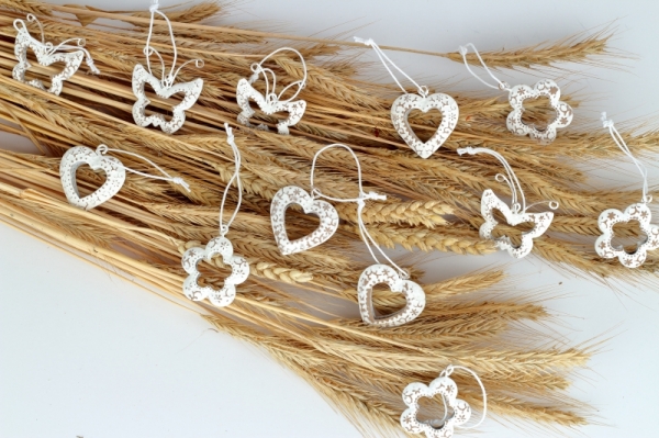 Velikonoční závěsné dekorace kovové bílé 12ks