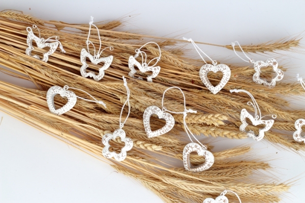 Velikonoční závěsné dekorace kovové bílé 12ks