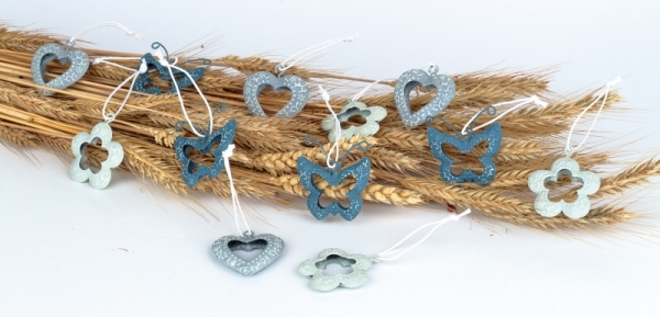 Velikonoční závěsné dekorace kovové šedé 12ks