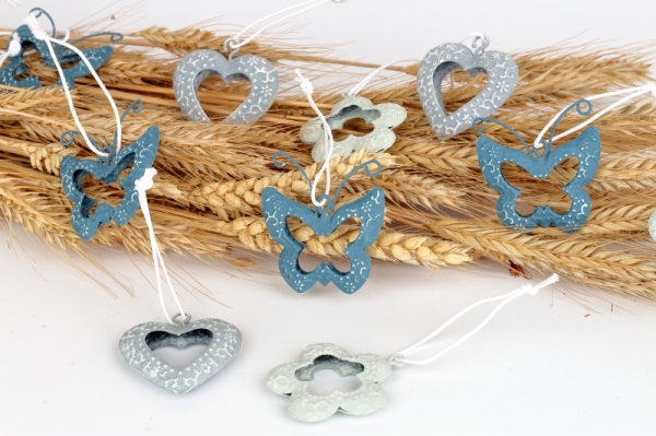 Velikonoční závěsné dekorace kovové šedé 12ks