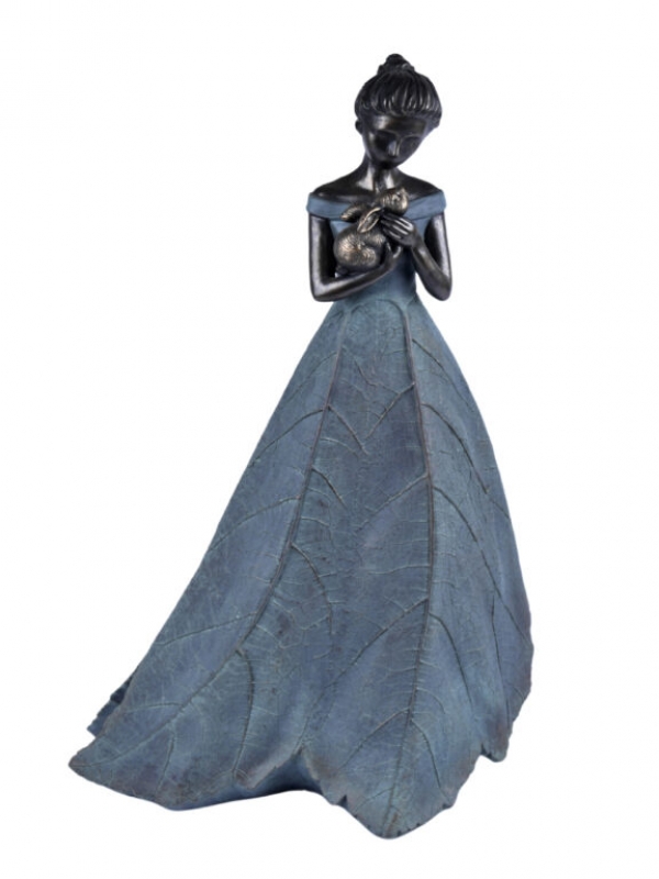 Velká dekorace dívka v šatech s králíčkem 49cm