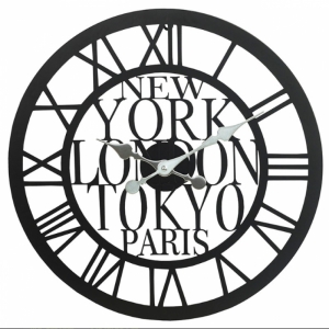 Velké nástěnné hodiny kovové světová města 50cm 