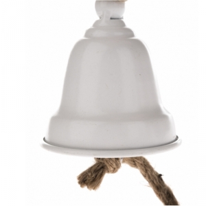 Velký kovový zvon na zavěšení bílý 18x28cm
