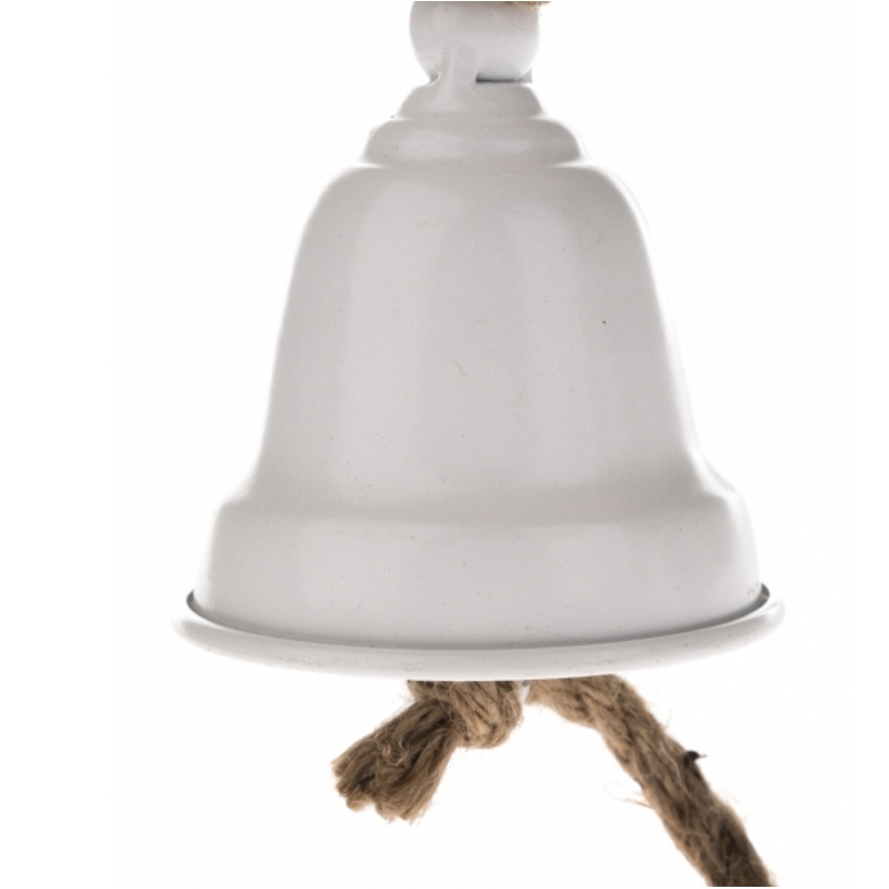 Velký kovový zvon na zavěšení bílý 18x28cm