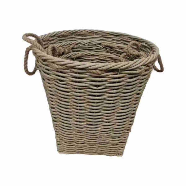 Velký kulatý obal na květináč z umělého proutí – šedobéžový 53 cm