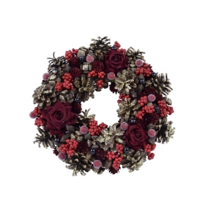 Věnec na dveře vánoční s růžemi 32x32x8cm