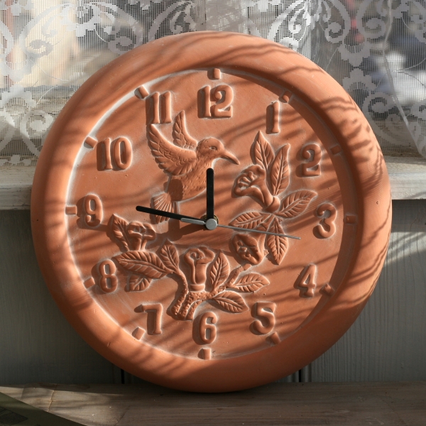 Venkovní keramické hodiny květiny s ptáčkem 30cm