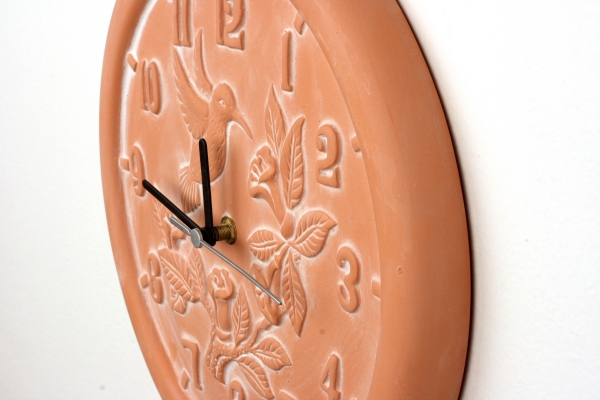 Venkovní keramické hodiny květiny s ptáčkem 30cm