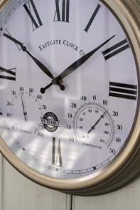 Venkovní nástěnné hodiny s teploměrem a vlhkoměrem stříbrné 38,4cm