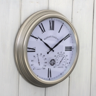 Venkovní nástěnné hodiny s teploměrem a vlhkoměrem stříbrné 38,4cm