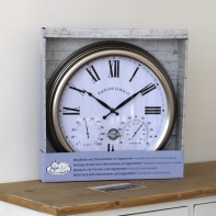 Venkovní nástěnné hodiny s teploměrem a vlhkoměrem stříbrné 38,4cm