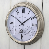 Venkovní nástěnné hodiny s teploměrem a vlhkoměrem stříbrné 38,4cm