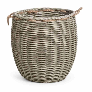 Venkovní obal na květináč z umělého proutí – kulatý hnědý Ø 45 × 52 cm