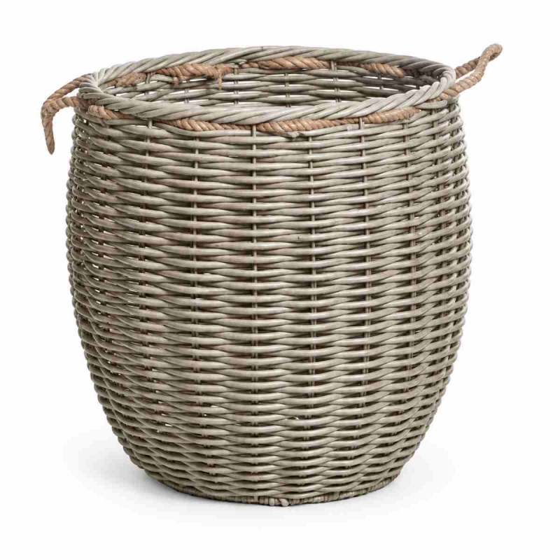 Venkovní obal na květináč z umělého proutí – kulatý hnědý Ø 45 × 52 cm