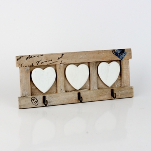 Věšák na klíče 3 háčky srdce 32x13cm