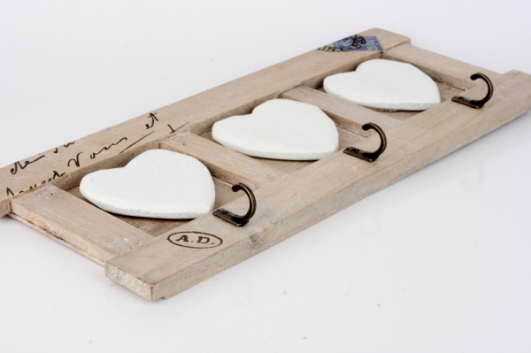 Věšák na klíče 3 háčky srdce 32x13cm