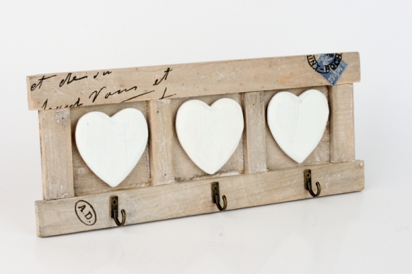 Věšák na klíče 3 háčky srdce 32x13cm