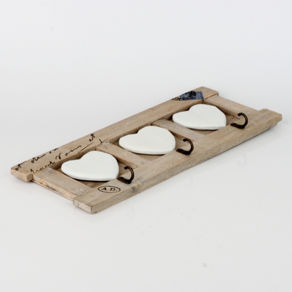 Věšák na klíče 3 háčky srdce 32x13cm