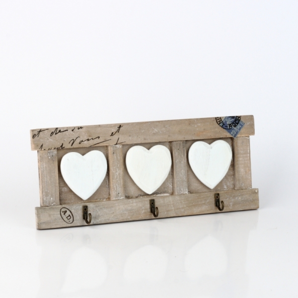 Věšák na klíče 3 háčky srdce 32x13cm