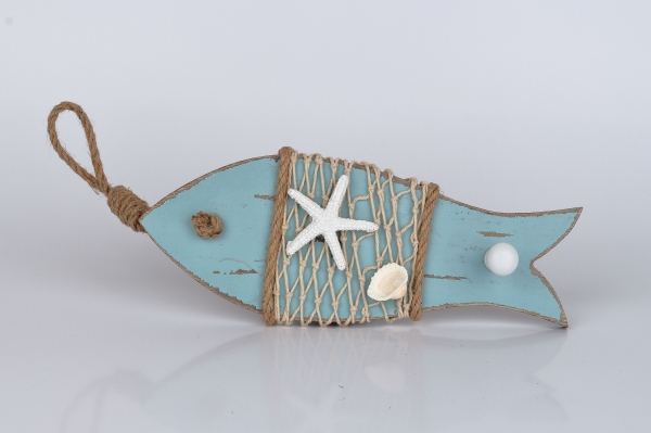 Věšák na klíče ryba modrý 9x34x5cm