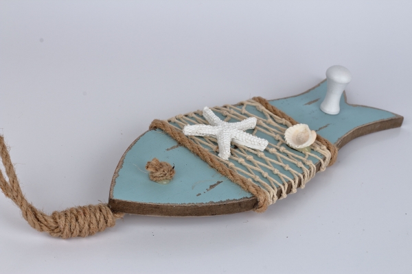 Věšák na klíče ryba modrý 9x34x5cm