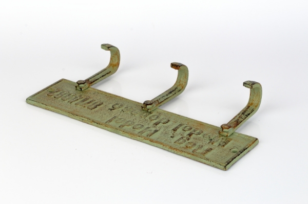 Věšák trojháček na zeď zelená patina 27,3cm