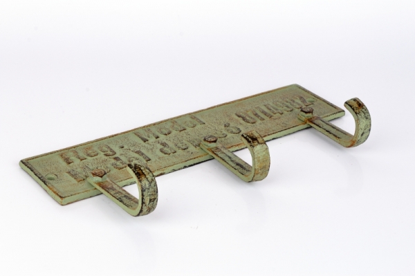 Věšák trojháček na zeď zelená patina 27,3cm