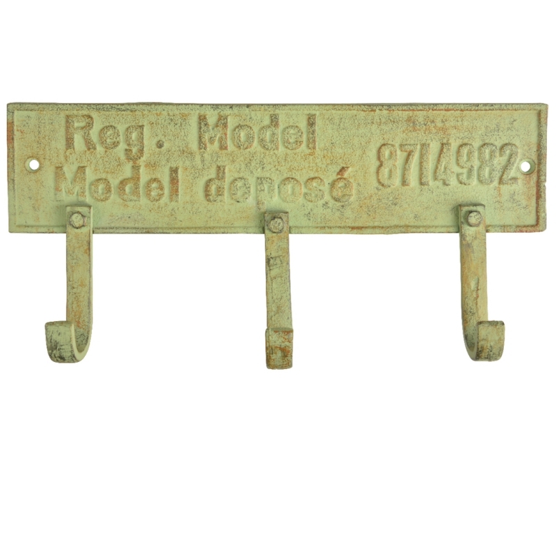 Věšák trojháček na zeď zelená patina 27,3cm