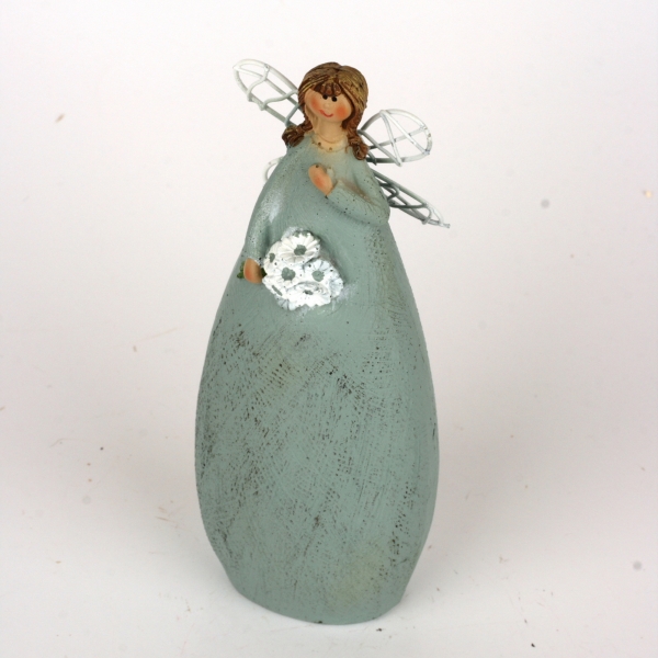 Víla v modrých šatech Ruka na srdci 15cm