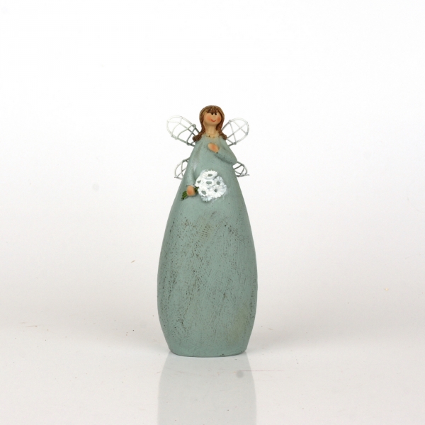 Víla v modrých šatech Ruka na srdci 15cm