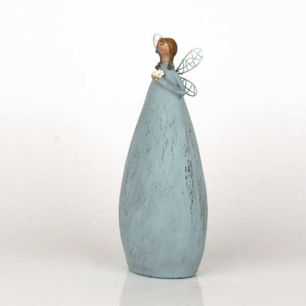 Víla v modrých šatech Ruka na srdci 20cm