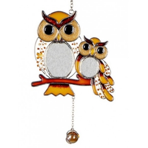 Vitráže - sovičky na závěsu 43cm