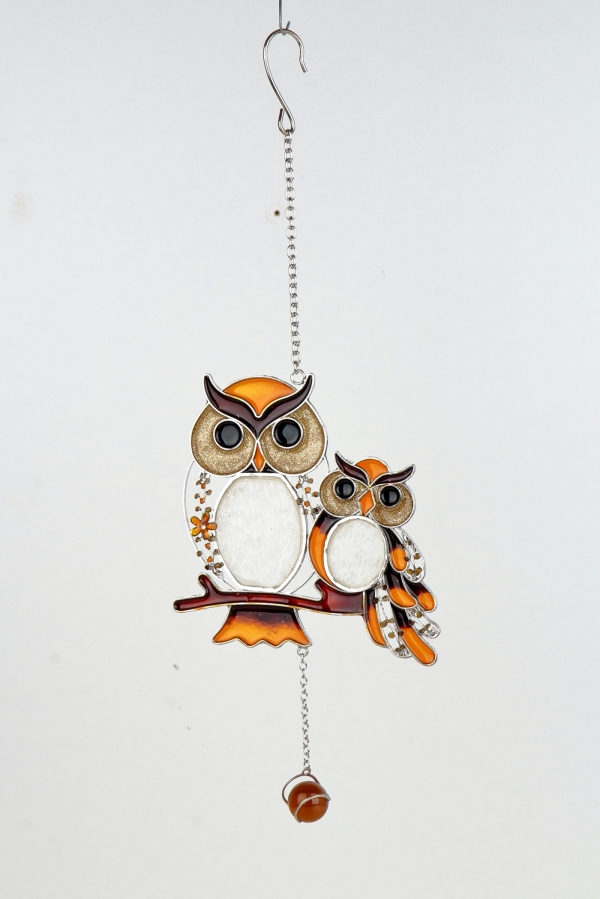 Vitráže - sovičky na závěsu 43cm