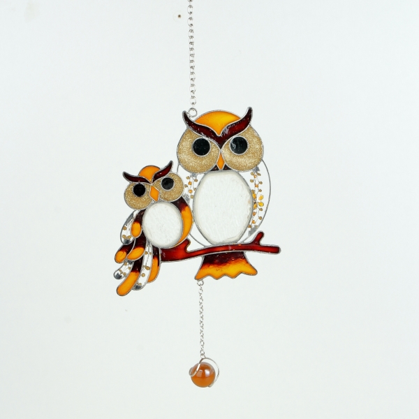 Vitráže - sovičky na závěsu 43cm