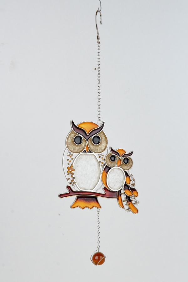 Vitráže - sovičky na závěsu 43cm