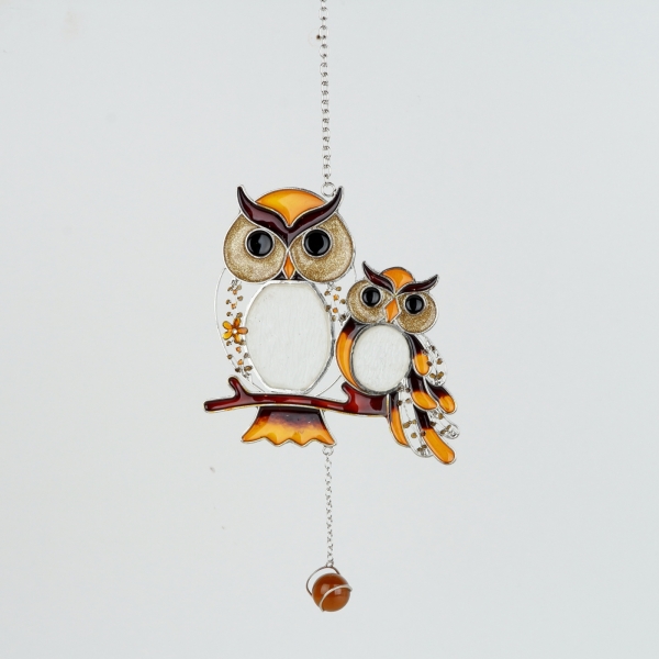 Vitráže - sovičky na závěsu 43cm