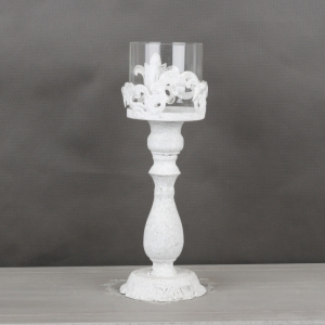 Vysoký svícen bílý s patinou 84cm