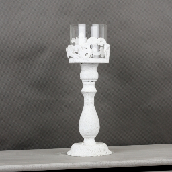 Vysoký svícen bílý s patinou 84cm