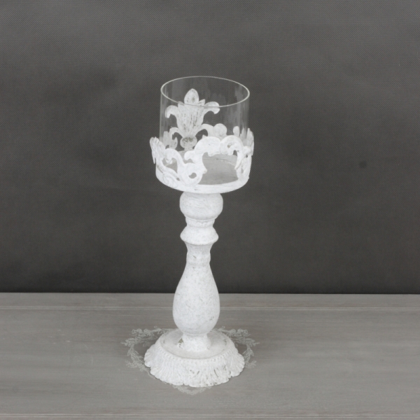 Vysoký svícen bílý s patinou 84cm